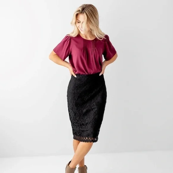 The Main Street Exchange Eleanor Lace Midi Skirt In Black - Picture 1 of 5